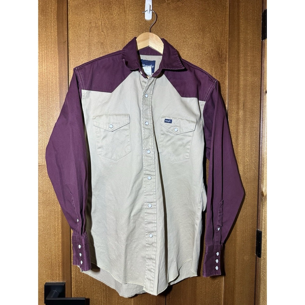 Wrangler Men's M Purple Tan Western Pearl Snap Shirt Long Sleeve 100% Cotton Top